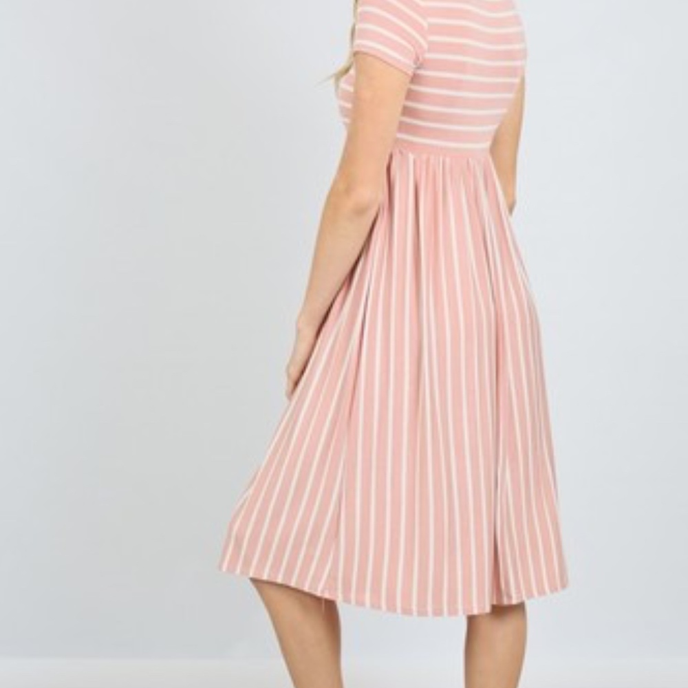 Blush Pink Striped Short Sleeve Dress - Picture 3 of 8